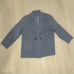 Mute Blue Oversized Padded Shoulder Blazer